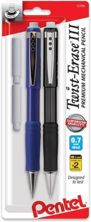 Twist-Erase III Mechanical Pencil, (0.7mm), Assorted Barrel Colors with 2 Eraser Refills, Pack of 2 (QE517BP2) Twist-Erase III Mechanical Pencil, (0.7mm), Assorted Barrel Colors with 2 Eraser Refills, Pack of 2 (QE517BP2)