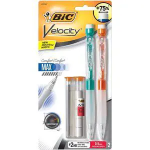Velocity Max Mechanical Pencils, With Colorful Barrel, Medium Point (0.7mm), 2-Count Pack Mechanical Pencils With Erasers and Lead Refills Velocity Max Mechanical Pencils, With Colorful Barrel, Medium Point (0.7mm), 2-Count Pack Mechanical Pencils With Erasers and Lead Refills