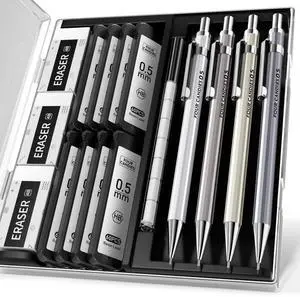 Mechanical Pencil Set, 0.5mm 4-Pack with Case, Metal Body, Fine Point | 480 Leads, 3 Erasers+9 Refills, For School Writing, Sketching, Art Drawing & Professional Drafting Mechanical Pencil Set, 0.5mm 4-Pack with Case, Metal Body, Fine Point | 480 Leads, 3 Erasers+9 Refills, For School Writing, Sketching, Art Drawing & Professional Drafting