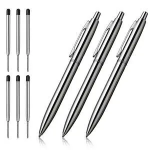 ChaoQ 3 Pcs Retractable Metal Ballpoint Pens, for Gift, Business, Office | 1.0mm Medium Point Black Ink, 6 Extras Replaceable Metal Refills - Stainess Steel ChaoQ 3 Pcs Retractable Metal Ballpoint Pens, for Gift, Business, Office | 1.0mm Medium Point Black Ink, 6 Extras Replaceable Metal Refills - Stainess Steel