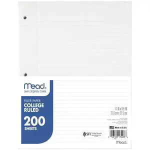 Economical Filler Paper, College Ruled, 11 x 8-1/2, 200 Sheets Economical Filler Paper, College Ruled, 11 x 8-1/2, 200 Sheets
