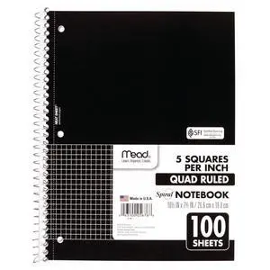 Spiral Notebook, 1 Subject, Graph Ruled Paper, 7-1/2" x 10-1/2", 100 Sheets, Black (05676AA5) Spiral Notebook, 1 Subject, Graph Ruled Paper, 7-1/2" x 10-1/2", 100 Sheets, Black (05676AA5)