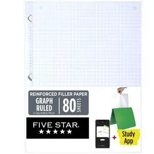 Loose Leaf Paper + Study App, Graph Ruled Filler Notebook Paper, Reinforced, Fights Ink Bleed, 8-1/2" x 11", 80 Sheets (170122) Loose Leaf Paper + Study App, Graph Ruled Filler Notebook Paper, Reinforced, Fights Ink Bleed, 8-1/2" x 11", 80 Sheets (170122)