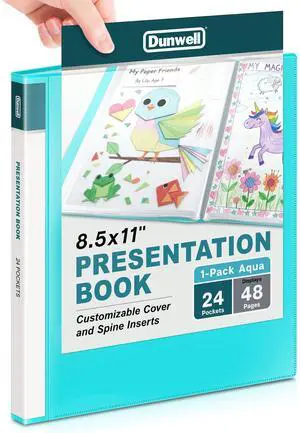 Presentation Binder 24 Pockets, 8.5x11 Plastic Sleeves, Aqua | Presentation Book or Portfolio Binder displays 48 pages for documents, certificates, photos, and school projects. Presentation Binder 24 Pockets, 8.5x11 Plastic Sleeves, Aqua | Presentation Book or Portfolio Binder displays 48 pages for documents, certificates, photos, and school projects.