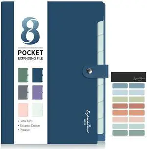Sooez Elegant Accordion File Organizer with Labels, 8 Pocket Expanding File Folder, Portable Folders for Documents, Cute Paper Organizer for School Office Supplies, Letter Size, Blue Sooez Elegant Accordion File Organizer with Labels, 8 Pocket Expanding File Folder, Portable Folders for Documents, Cute Paper Organizer for School Office Supplies, Letter Size, Blue