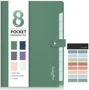 Elegant Accordion File Organizer, 8 Pocket Expanding File Folder | Portable Folders for Documents, Cute Paper Organizer with Labels, for School Office College Supplies, Letter Size, Dark Green Elegant Accordion File Organizer, 8 Pocket Expanding File Folder | Portable Folders for Documents, Cute Paper Organizer with Labels, for School Office College Supplies, Letter Size, Dark Green