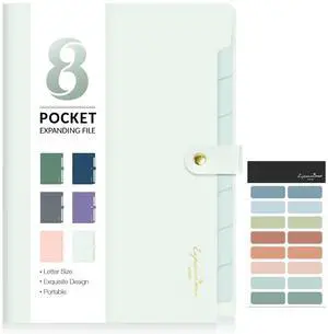 Elegant Accordion File Organizer, 8 Pocket Expanding File Folder | Portable Folders for Documents, Cute Paper Organizer with Label, for School Office College Supplies, Letter Size, Light Green Elegant Accordion File Organizer, 8 Pocket Expanding File Folder | Portable Folders for Documents, Cute Paper Organizer with Label, for School Office College Supplies, Letter Size, Light Green