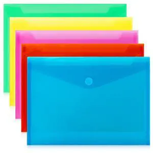 Plastic Envelopes with Closure- 5 Pack Reusable Poly File Folders | Waterproof Plastic Envelopes for Documents, A4 Letter Size, 5 Bright Colors for School Office Home Photo Puzzles Organization Plastic Envelopes with Closure- 5 Pack Reusable Poly File Folders | Waterproof Plastic Envelopes for Documents, A4 Letter Size, 5 Bright Colors for School Office Home Photo Puzzles Organization