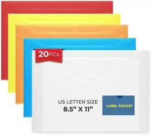 20 Pack Plastic Envelopes with Snap Closure & Label Pocket, 5 Colors, Reusable Poly Envelopes Waterproof for A4, US Letter Size, Important Document 20 Pack Plastic Envelopes with Snap Closure & Label Pocket, 5 Colors, Reusable Poly Envelopes Waterproof for A4, US Letter Size, Important Document
