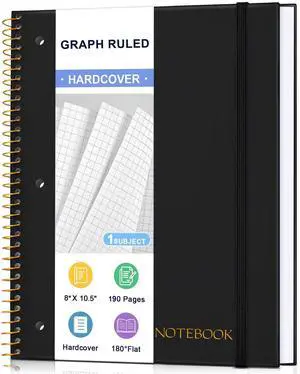 Spiral Notebook Graph Ruled Paper 8" x 10 1/2", 1 Subject Spiral Grid Notebook 3-Hole Punched Perforated Page Ideal for School, Office, Writing, 95 Sheets Lined Journaling Graphing Notebook, Black Spiral Notebook Graph Ruled Paper 8" x 10 1/2", 1 Subject Spiral Grid Notebook 3-Hole Punched Perforated Page Ideal for School, Office, Writing, 95 Sheets Lined Journaling Graphing Notebook, Black
