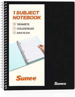 Spiral Notebook, 1-Subject, College Ruled Paper, 8" x 10-1/2", 100 Sheets per Notebook, 3-Hole Punched Paper, Water Resistant Cover, Double-sided Pockets, Spiral Lined Notebooks for Work, Black Spiral Notebook, 1-Subject, College Ruled Paper, 8" x 10-1/2", 100 Sheets per Notebook, 3-Hole Punched Paper, Water Resistant Cover, Double-sided Pockets, Spiral Lined Notebooks for Work, Black