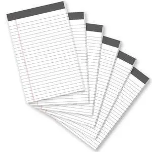 6 Pack 5 x 8 Inch White Legal Pads, Double-Sided Lined Notepads with Hard Backing for Office, School & Home, Thick Perforated No-Bleed Paper for Students, Teachers & Professionals 6 Pack 5 x 8 Inch White Legal Pads, Double-Sided Lined Notepads with Hard Backing for Office, School & Home, Thick Perforated No-Bleed Paper for Students, Teachers & Professionals
