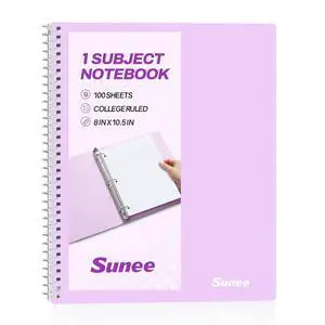 Spiral Notebook, 1-Subject, College Ruled Paper, 8" x 10-1/2", 100 Sheets per Notebook, 3-Hole Punched Paper, Water Resistant Cover, Double-sided Pockets, Spiral Lined Notebooks for Work, Purple Spiral Notebook, 1-Subject, College Ruled Paper, 8" x 10-1/2", 100 Sheets per Notebook, 3-Hole Punched Paper, Water Resistant Cover, Double-sided Pockets, Spiral Lined Notebooks for Work, Purple