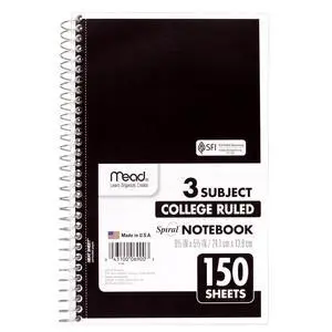 Small Spiral Notebook, 3-Subject, College Ruled Paper, 9-1/2" x 5-1/2", 150 Sheets per Notebook, Color Will Vary, 1 Count (06900) Small Spiral Notebook, 3-Subject, College Ruled Paper, 9-1/2" x 5-1/2", 150 Sheets per Notebook, Color Will Vary, 1 Count (06900)