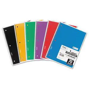 Spiral Notebook, 1 Subject, College Ruled Paper, 70 Sheets, 10-1/2" x 7-1/2", Assorted Colors (05512) Spiral Notebook, 1 Subject, College Ruled Paper, 70 Sheets, 10-1/2" x 7-1/2", Assorted Colors (05512)
