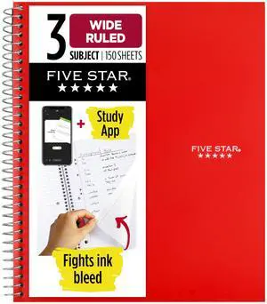 Spiral Notebook + Study App, 3 Subject, Wide Ruled Paper, 10-1/2" x 8", 150 Sheets, Red (72029) Spiral Notebook + Study App, 3 Subject, Wide Ruled Paper, 10-1/2" x 8", 150 Sheets, Red (72029)
