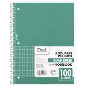 Spiral Notebook, 1 Subject, Graph Ruled Paper, 7-1/2" x 10-1/2", 100 Sheets, Green (05676AC5) Spiral Notebook, 1 Subject, Graph Ruled Paper, 7-1/2" x 10-1/2", 100 Sheets, Green (05676AC5)