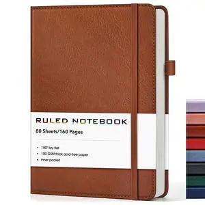 Lined Journal Notebook, A5 Hardcover Leather Journals for Writing, 160 Numbered Pages, 5.7'' x 8.3'' Journaling Notebooks for Men Women, Thick Paper College Ruled Journal for Work Office School, Brown Lined Journal Notebook, A5 Hardcover Leather Journals for Writing, 160 Numbered Pages, 5.7'' x 8.3'' Journaling Notebooks for Men Women, Thick Paper College Ruled Journal for Work Office School, Brown