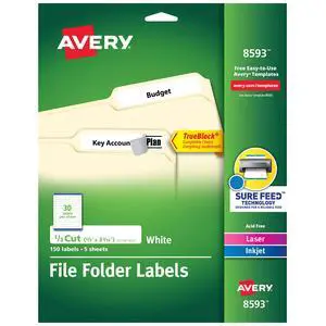 File Folder Labels with TrueBlock Technology, Permanent Adhesive, 2/3" x 3-7/16", Laser/Inkjet, 150 Labels (08593) File Folder Labels with TrueBlock Technology, Permanent Adhesive, 2/3" x 3-7/16", Laser/Inkjet, 150 Labels (08593)