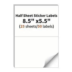Half Sheet Labels, 2 per Sheet, 25 Sheets, 50 Labels - 8.5" x 5.5" | Shipping Labels paper, Address Sticker Laser & Inkjet Printer Label Stickers, 5 1/2" x 8 1/2" Half Sheet Labels Half Sheet Labels, 2 per Sheet, 25 Sheets, 50 Labels - 8.5" x 5.5" | Shipping Labels paper, Address Sticker Laser & Inkjet Printer Label Stickers, 5 1/2" x 8 1/2" Half Sheet Labels