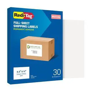 8.5" x 11" Shipping Labels, 30 per Pack, White, Laser and Inkjet Full Sheet Printer Labels, Self-Adhesive, Permanent Stick, Smudge-Resistant, Perfect for Shipping, Mailing, and Warehouse Use 8.5" x 11" Shipping Labels, 30 per Pack, White, Laser and Inkjet Full Sheet Printer Labels, Self-Adhesive, Permanent Stick, Smudge-Resistant, Perfect for Shipping, Mailing, and Warehouse Use