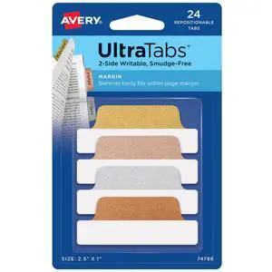 Margin Ultra Tabs, 2.5" x 1", 24 Metallic Tabs | For Marking Pages in Books and Planners, Clear Body See-Through Design, 2-Side Writable, Smudge-Resistant, Fits Margins Margin Ultra Tabs, 2.5" x 1", 24 Metallic Tabs | For Marking Pages in Books and Planners, Clear Body See-Through Design, 2-Side Writable, Smudge-Resistant, Fits Margins