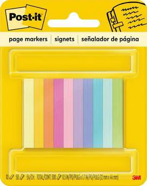 Page Markers, Assorted Bright Colors, 1/2 in x 2 in, 50 Markers/Pad, 10 Pads/Pack (670-10AB) Page Markers, Assorted Bright Colors, 1/2 in x 2 in, 50 Markers/Pad, 10 Pads/Pack (670-10AB)