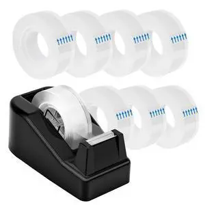 Lightweight Desktop Tape Dispenser, Black, 1 Pack | Non-Skid Base, with 8Pcs Transparent Tape, Ideal for Office, Home and School Lightweight Desktop Tape Dispenser, Black, 1 Pack | Non-Skid Base, with 8Pcs Transparent Tape, Ideal for Office, Home and School