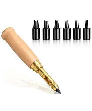 Adjustable Leather Hole Punching Tool, 6 Sizes (1.5-4mm), Japanese Style Automatic Puncher with Wooden Handle, Hollow Hole Punch for Leather Belt, Bag, Wristband, Watch Strap, Shoe, Craft & DIY Adjustable Leather Hole Punching Tool, 6 Sizes (1.5-4mm), Japanese Style Automatic Puncher with Wooden Handle, Hollow Hole Punch for Leather Belt, Bag, Wristband, Watch Strap, Shoe, Craft & DIY