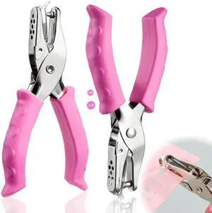 2 Pcs Single Hole Punch, 1/4" and 1/8" Hole Puncher with Pink Soft Grip | Mini Hole Punchers for Home, Office, Classroom, Handheld Small Circle Paper Punch for Crafts, Gift Tags, Tickets, Scrapbooks 2 Pcs Single Hole Punch, 1/4" and 1/8" Hole Puncher with Pink Soft Grip | Mini Hole Punchers for Home, Office, Classroom, Handheld Small Circle Paper Punch for Crafts, Gift Tags, Tickets, Scrapbooks