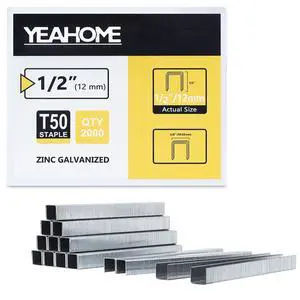 Heavy Duty Staples, 2000 Counts 1/2 inch T50 Staples, 20 Gauge Galvanized 3/8 Inch Crown Upholstery Staple for Pneumatic, Electric T50 Staple Gun Heavy Duty Staples, 2000 Counts 1/2 inch T50 Staples, 20 Gauge Galvanized 3/8 Inch Crown Upholstery Staple for Pneumatic, Electric T50 Staple Gun