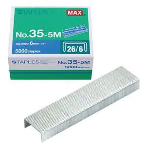 35-5M Standard Staples for USA; Leg Length 6mm (1/4"); 100 Staples per Stick, for Use with Max HD-50, HD-50R, HD-50F and other Standard Staplers, 0.25" Leg Length, 0.5" Crown Width, 5000 Count 35-5M Standard Staples for USA; Leg Length 6mm (1/4"); 100 Staples per Stick, for Use with Max HD-50, HD-50R, HD-50F and other Standard Staplers, 0.25" Leg Length, 0.5" Crown Width, 5000 Count