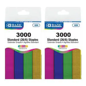Standard Staples, 26/6, Metallic Colors, 3000 Ct, 2-Pack | Refill standard staplers, Bulk pack Standard Staples, 26/6, Metallic Colors, 3000 Ct, 2-Pack | Refill standard staplers, Bulk pack