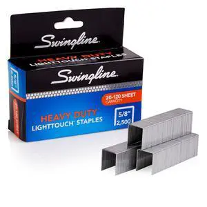 Staples, Heavy Duty, 5/8" Length, 20-120 Sheet Capacity, 100/Strip, 2500/Box, 1 Pack, Light Touch (90009) Staples, Heavy Duty, 5/8" Length, 20-120 Sheet Capacity, 100/Strip, 2500/Box, 1 Pack, Light Touch (90009)