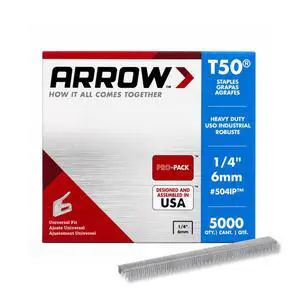 Staples, 1/4-Inch Leg, 3/8-Inch Crown, 5000 Count | Heavy Duty, For Upholstery, Construction, Furniture, Crafts, Fit Arrow T50 Staple Guns, Hammer Tackers and Pneumatic Tools Staples, 1/4-Inch Leg, 3/8-Inch Crown, 5000 Count | Heavy Duty, For Upholstery, Construction, Furniture, Crafts, Fit Arrow T50 Staple Guns, Hammer Tackers and Pneumatic Tools