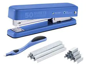 Titan Heavy Duty Metal Stapler, 50 Sheet Capacity with 1250 Staples and Ergonomic Staple Remover, Jam Free Stapling, Full Strip Stapler for Desk, Office and Classroom, Blue Titan Heavy Duty Metal Stapler, 50 Sheet Capacity with 1250 Staples and Ergonomic Staple Remover, Jam Free Stapling, Full Strip Stapler for Desk, Office and Classroom, Blue