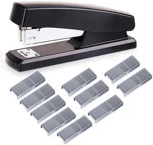 Desktop Staples, 4.8 Inch Labor Saving Black Stapler for 20 Sheets Capacity with 500 Pcs No.12 Staples (Black) Desktop Staples, 4.8 Inch Labor Saving Black Stapler for 20 Sheets Capacity with 500 Pcs No.12 Staples (Black)