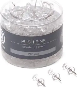 Push Pins, Plastic, 200-Count, Steel Point, Clear, for Cork Board Push Pins, Plastic, 200-Count, Steel Point, Clear, for Cork Board