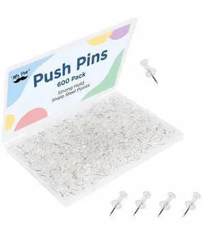 Clear Push Pins Tacks, 600 Pack, Clear Plastic Head, Steel Point, Bulk Thumb Tacks for Wall, Decorative Push Pins for Bulletin Board, Corkboard, Map, Calendar, Photo, Home, Office Clear Push Pins Tacks, 600 Pack, Clear Plastic Head, Steel Point, Bulk Thumb Tacks for Wall, Decorative Push Pins for Bulletin Board, Corkboard, Map, Calendar, Photo, Home, Office