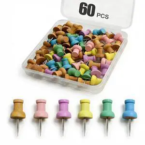 Colorful Wood Push Pins, Decorative Wooden Thumb Tacks for Cork Board and Bulletin Board, Map Pins for Wall, 60 Pieces Colorful Wood Push Pins, Decorative Wooden Thumb Tacks for Cork Board and Bulletin Board, Map Pins for Wall, 60 Pieces