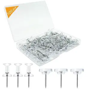 100-Pack Heavy-Duty Tacks and Push Pins Clear Flat-Head Thumbtacks with Storage Box for Office, Home, Classroom & Cork Boards 100-Pack Heavy-Duty Tacks and Push Pins Clear Flat-Head Thumbtacks with Storage Box for Office, Home, Classroom & Cork Boards