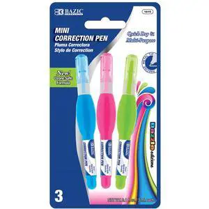 Metal Tip Mini Correction Pen, 3ml (Pack of 3) (1615) | mini correction pens, 3 mL each, metal needle-point tip and soft squeeze barrel, Fast-dry white Metal Tip Mini Correction Pen, 3ml (Pack of 3) (1615) | mini correction pens, 3 mL each, metal needle-point tip and soft squeeze barrel, Fast-dry white