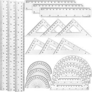 18 Pcs Plastic Clear Math Set Includes Protractor Triangle Rulers 12 Inch 6 Inch Straight Geometry Math Transparent Ruler Measuring Tool for Office Home Supplies 18 Pcs Plastic Clear Math Set Includes Protractor Triangle Rulers 12 Inch 6 Inch Straight Geometry Math Transparent Ruler Measuring Tool for Office Home Supplies