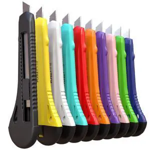 Bulk Utility Knives, Retractable Box Cutter for Cartons, Cardboard and Boxes, 18mm Wider Razor Sharp Blade, Smooth Mechanism, Perfect for Office and Home Use, 10 Pack, Mix Color Bulk Utility Knives, Retractable Box Cutter for Cartons, Cardboard and Boxes, 18mm Wider Razor Sharp Blade, Smooth Mechanism, Perfect for Office and Home Use, 10 Pack, Mix Color