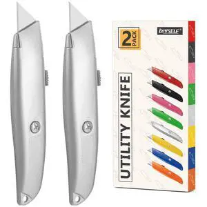 2 Pack Box Cutter Knives, All-Metal Retractable Utility Knives | Durable Box Cutters for Cardboard, Cartons, Vinyl and Carpet; PVC Pipe Cutter for Warehouse, Garage and Daily Work 2 Pack Box Cutter Knives, All-Metal Retractable Utility Knives | Durable Box Cutters for Cardboard, Cartons, Vinyl and Carpet; PVC Pipe Cutter for Warehouse, Garage and Daily Work