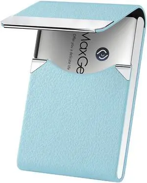 Business Card Holder, PU Leather Business Card Case, Light Blue | Stainless Steel Interior, Magnetic Closure, RFID Blocking, Holds 1525 Standard Business Cards Business Card Holder, PU Leather Business Card Case, Light Blue | Stainless Steel Interior, Magnetic Closure, RFID Blocking, Holds 1525 Standard Business Cards
