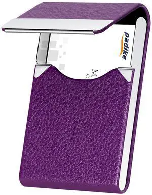 PU Leather Business Card Holder for Women Slim Pocket Business Name Card Holder Stainless Steel Business Card Case with Magnetic Shut (Purple) PU Leather Business Card Holder for Women Slim Pocket Business Name Card Holder Stainless Steel Business Card Case with Magnetic Shut (Purple)