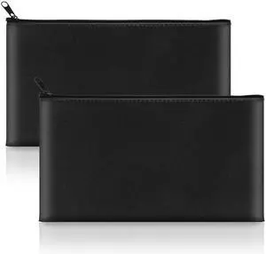 2 Pack Money Bags with Zipper, 11x6.1 Inch Cash Pouch Bag | Black PU Leather Secure Bank Bag for Coins, Bills, Checks, Invoices, Cosmetics, Tools 2 Pack Money Bags with Zipper, 11x6.1 Inch Cash Pouch Bag | Black PU Leather Secure Bank Bag for Coins, Bills, Checks, Invoices, Cosmetics, Tools
