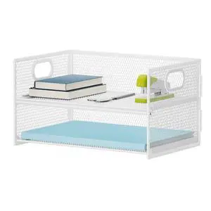 2 Tier Paper Organizer Letter Tray, Mesh File Organizer with Handle, Paper Sorter Desk Organizer for Home Office Supplies - White 2 Tier Paper Organizer Letter Tray, Mesh File Organizer with Handle, Paper Sorter Desk Organizer for Home Office Supplies - White