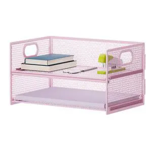 2 Tier Paper Organizer Letter Tray, Mesh File Organizer with Handle, Paper Sorter Desk Organizer for Home Office Supplies - Pink 2 Tier Paper Organizer Letter Tray, Mesh File Organizer with Handle, Paper Sorter Desk Organizer for Home Office Supplies - Pink